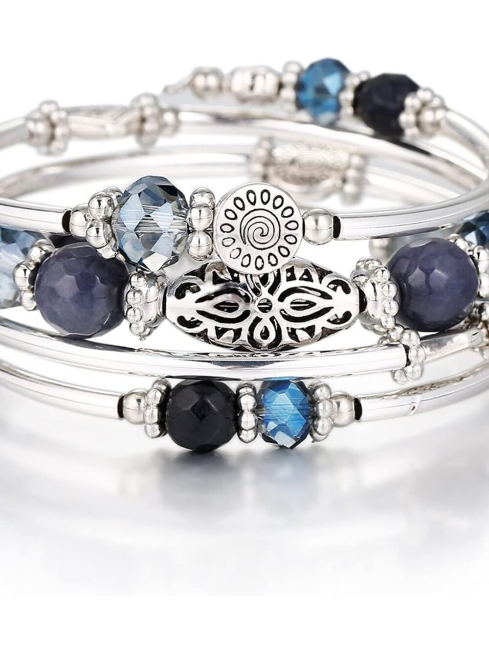 Elegant Beaded Stackable Boho Silver Bracelets for Women